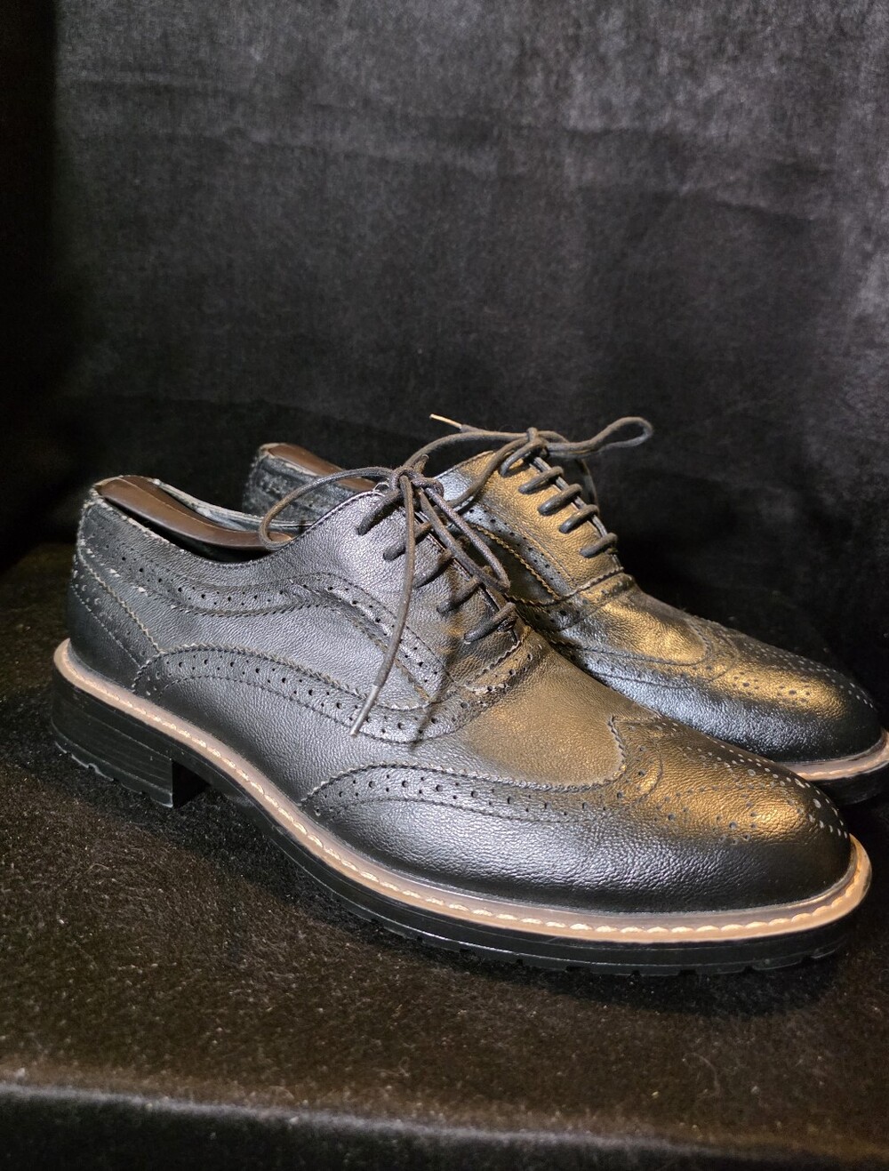 Perry Ellis Men's Black Wingtip Derby Shoes - Leather Brogue Oxford Size 9
